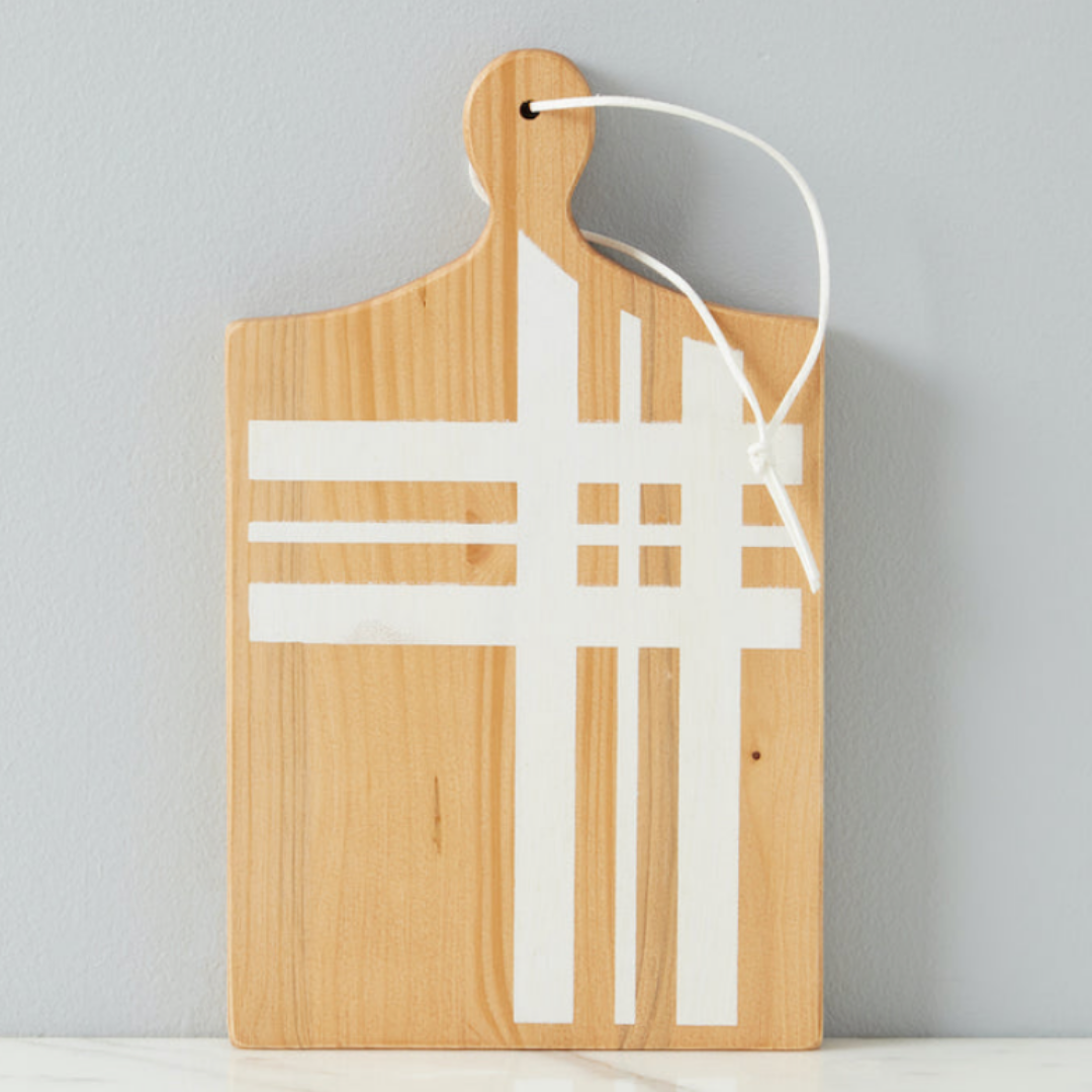 White Striped Tartan Serving Board - Small