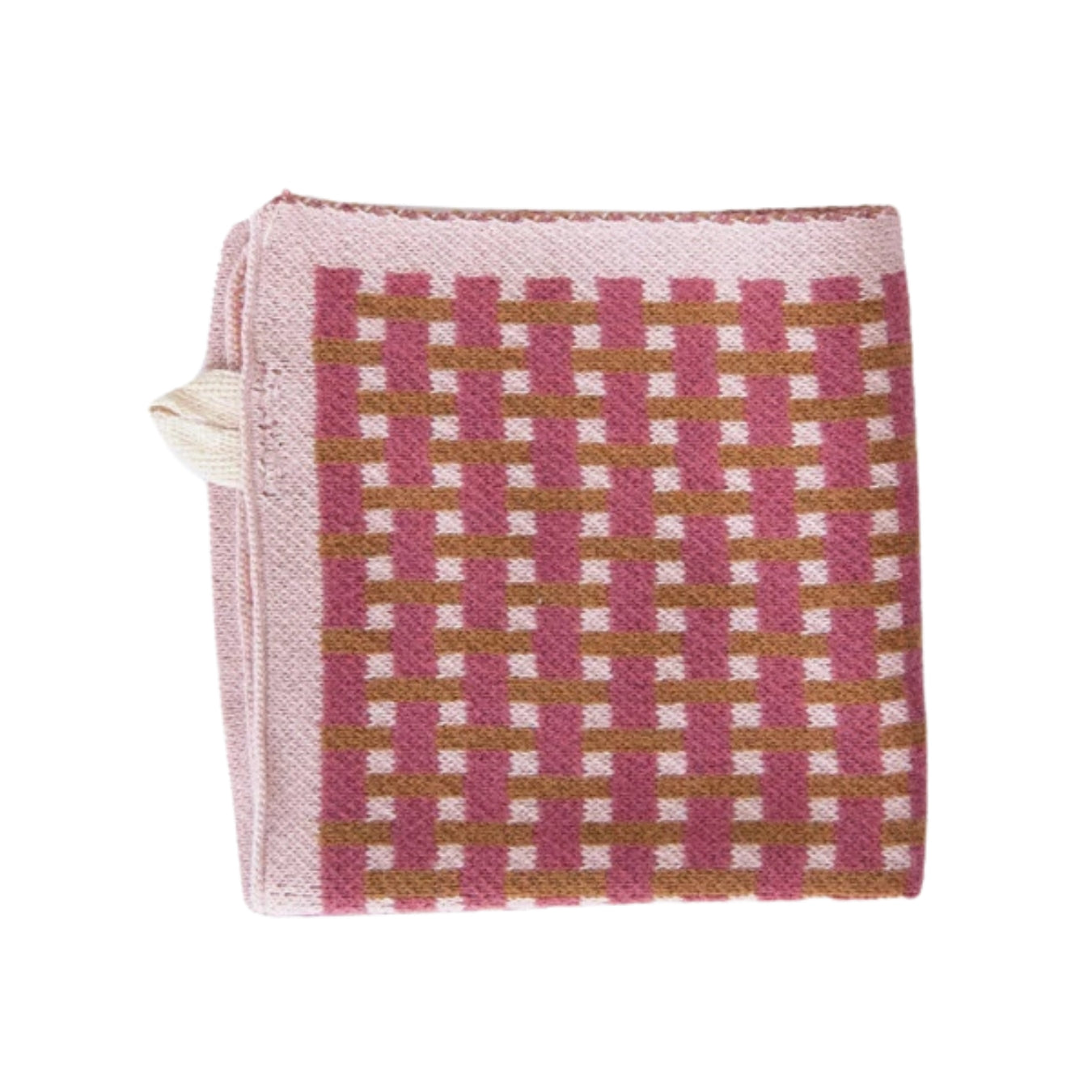 10.5" Sqaure Cotton Knit Dish Cloth w/ Pink and Green Pattern