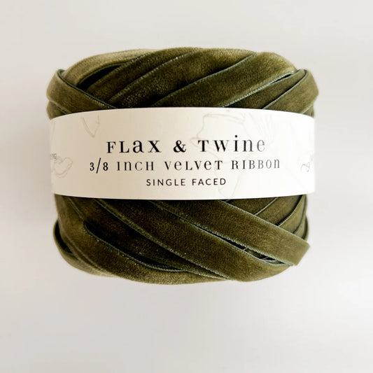 Flax &amp; Twine 3/8" Velvet Ribbon - Jasper Green