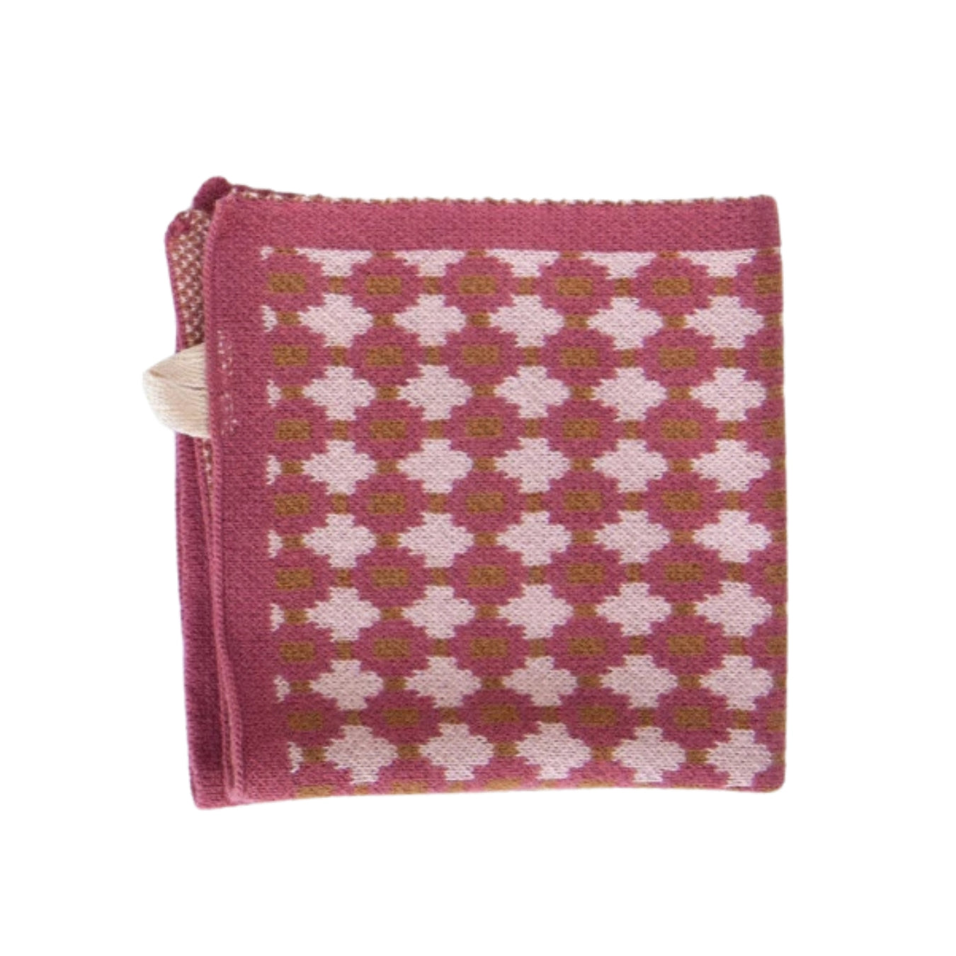 10.5" Sqaure Cotton Knit Dish Cloth w/ Pink and Green Pattern