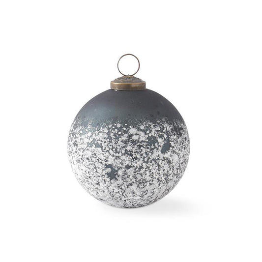 4 Inch Dark Green & Half White w/Speckles Glass Ornament