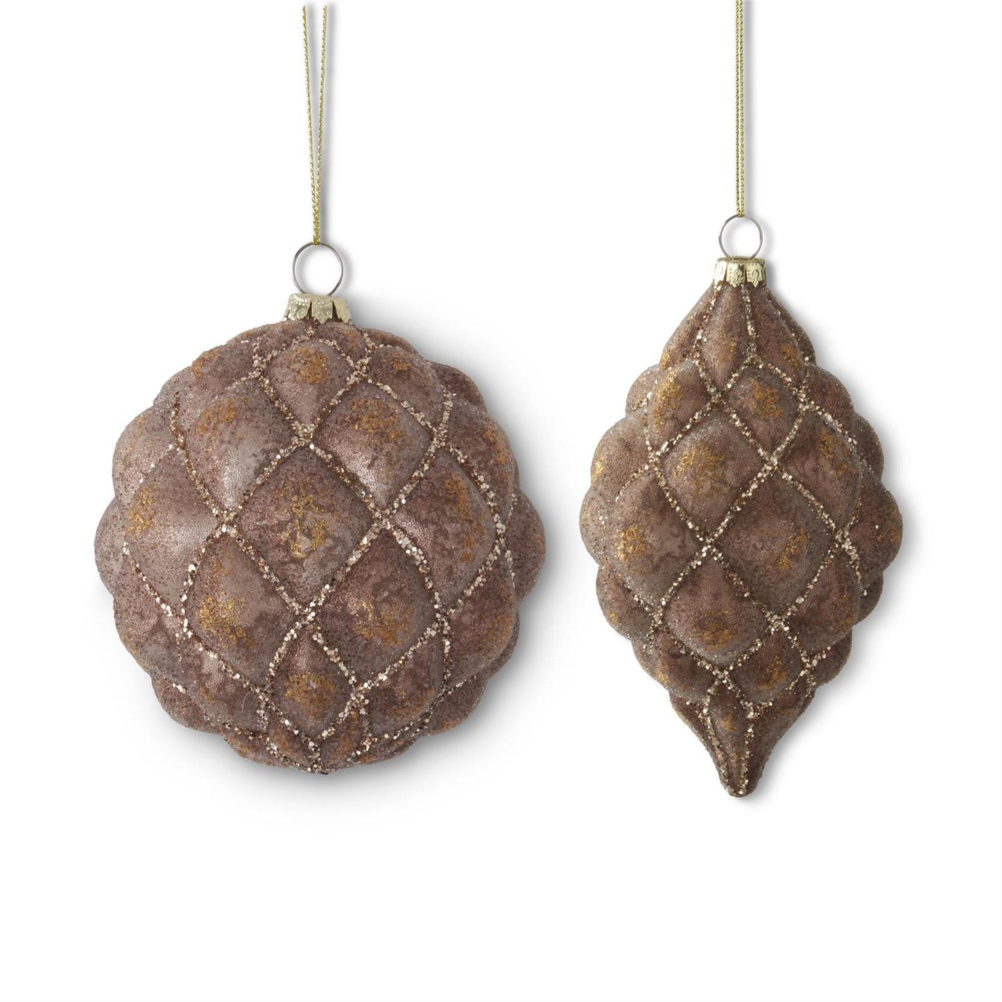 Glittered Brown Quilted Glass Ornament