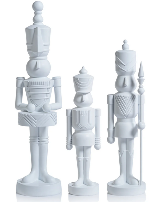 Three Pieces Assorted Resin Nutcracker Soldiers Christmas Decor - Matte White