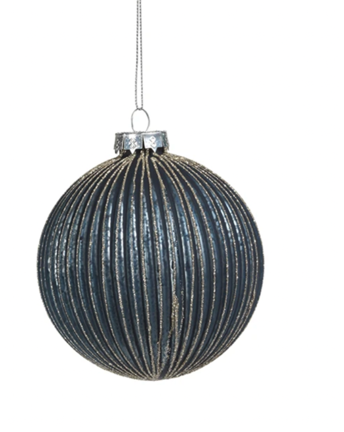 Blue Glass Ball Christmas Ornament Champagne Glitter - 4.75"