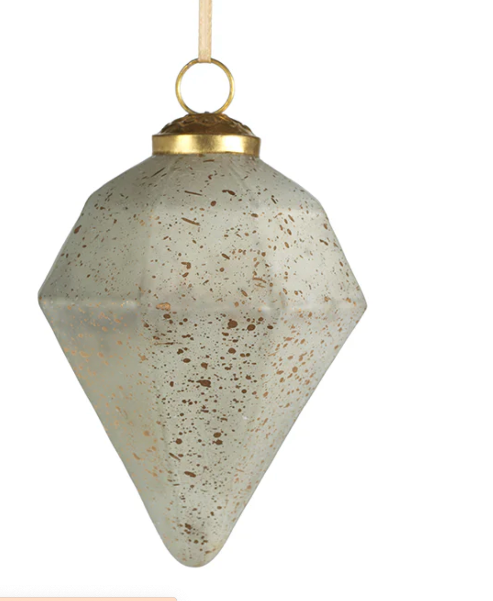 Diamond Shape Glass Christmas Ornament - Silver with Gold Specks