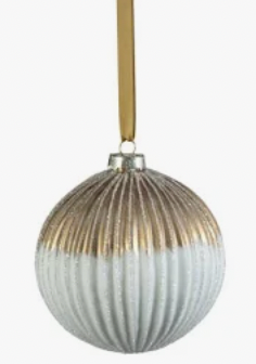 Ribbed Matte Two Toned Glass Ball Christmas Ornament