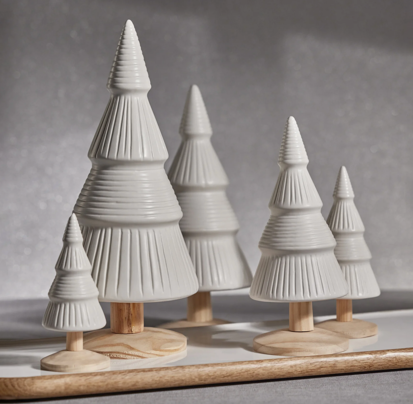 Alpine Ceramic Christmas Tree on Natural Wood Base - White - 10.25 in