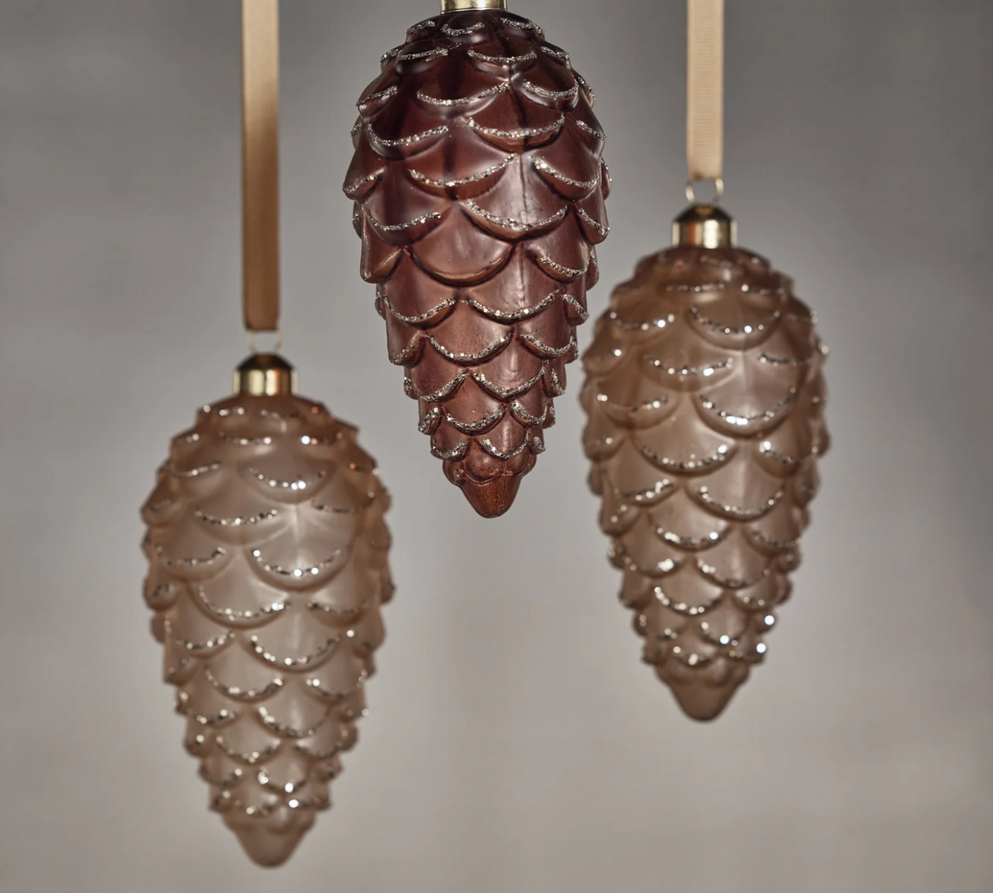 Frosted Glass Pine Cone with Glitter Trim Ornament - Gold