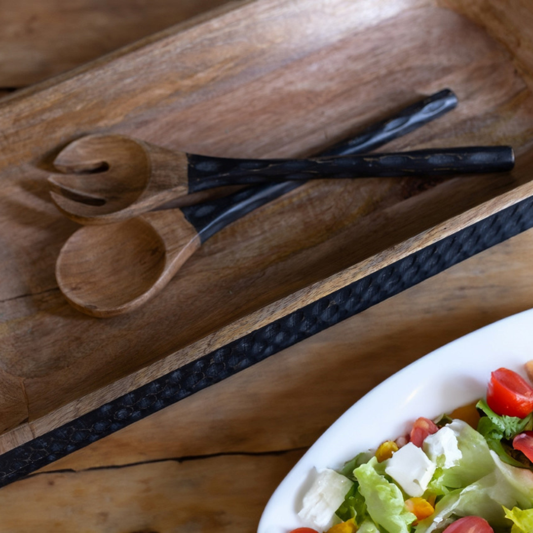 Set of 2 Wooden Carved Salad Servers