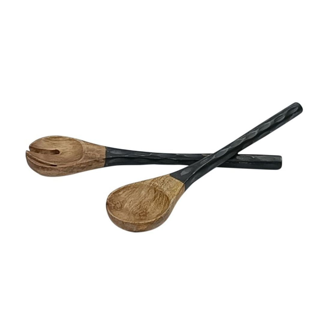 Set of 2 Wooden Carved Salad Servers