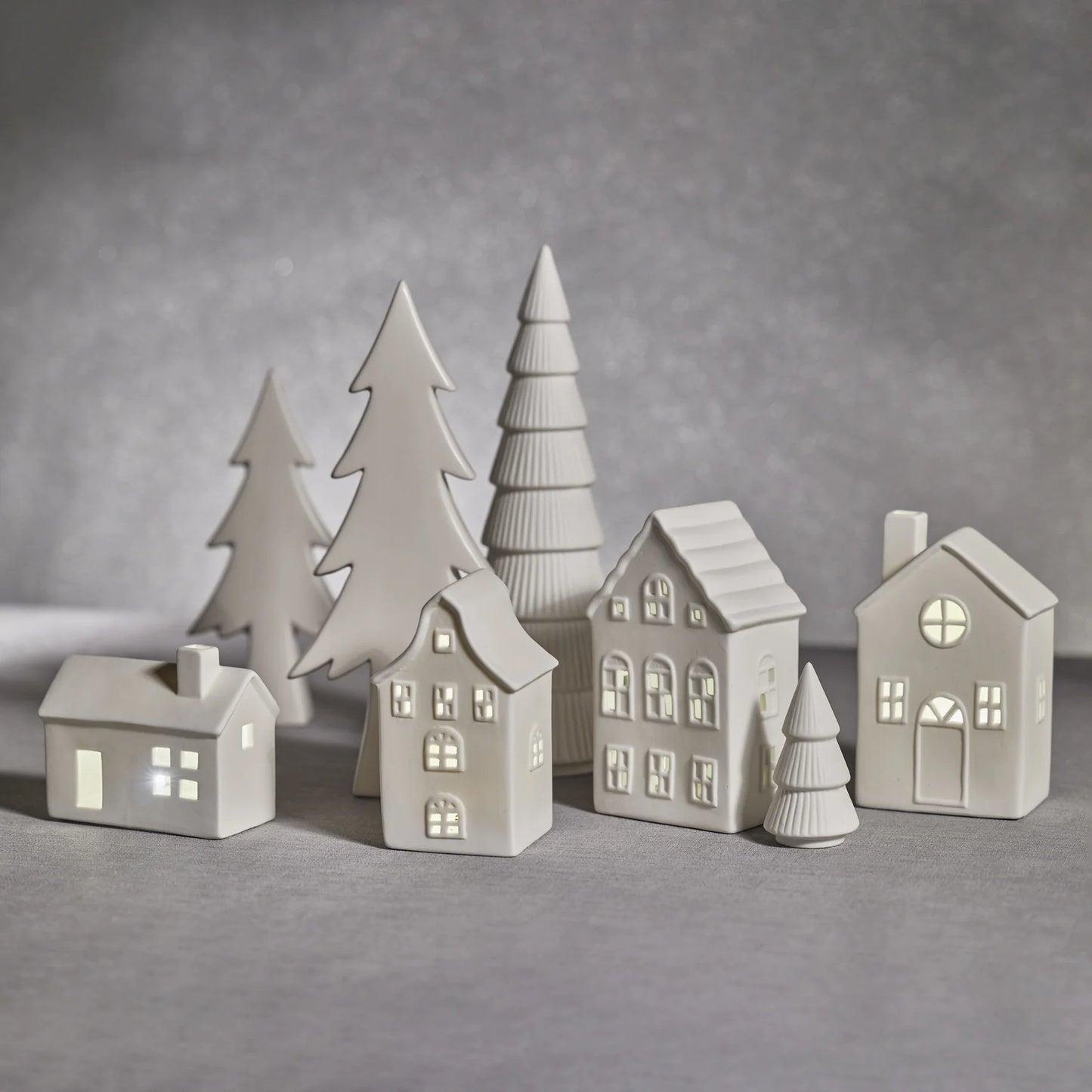 Swiss Mountain LED Porcelain House Christmas Decor - Matte White - Design D