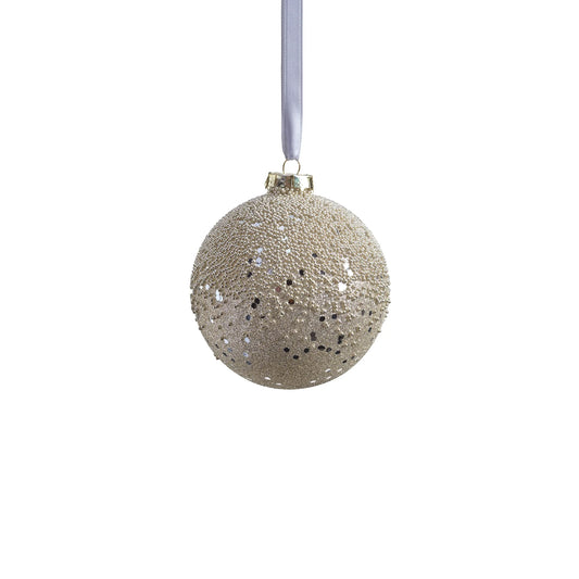 Silver Beaded Glass Christmas Ornament 4.00"