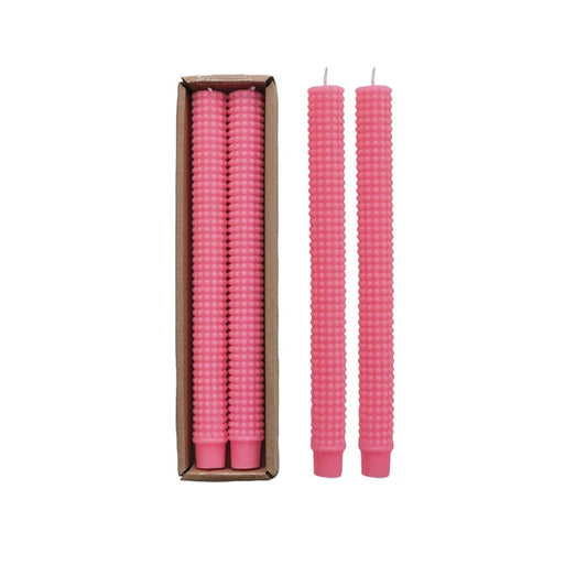 10"H Unscented Hobnail Taper Candles in Box, Pink, Set of 2