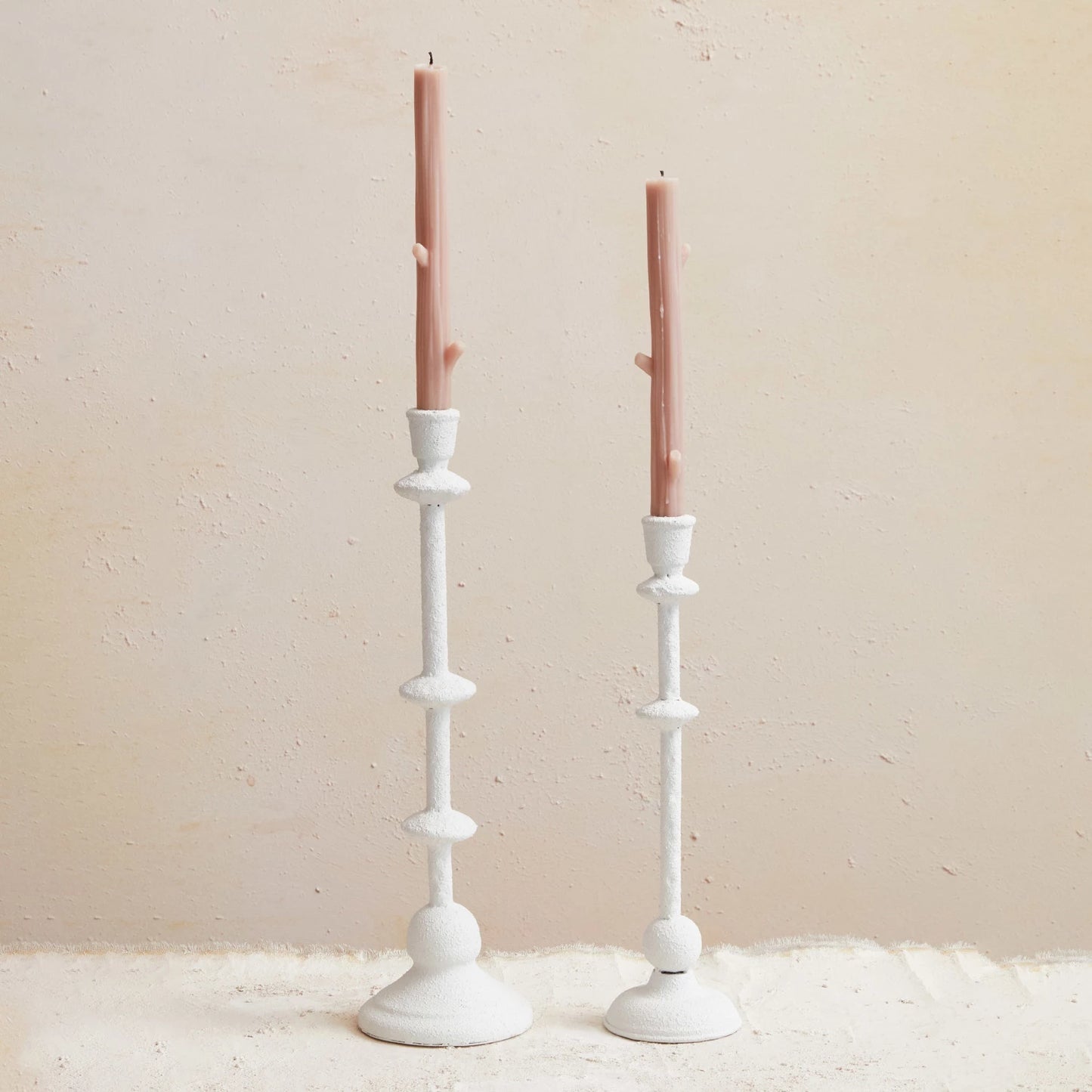 White Metal Taper Candle Holder, Sand Finish, Short