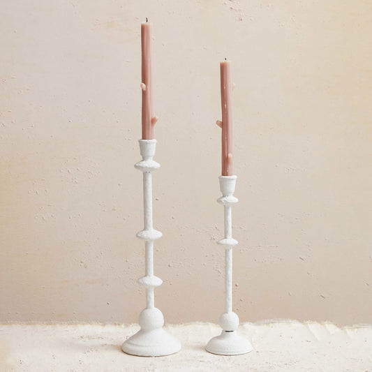 White Metal Taper Candle Holder, Sand Finish, Short