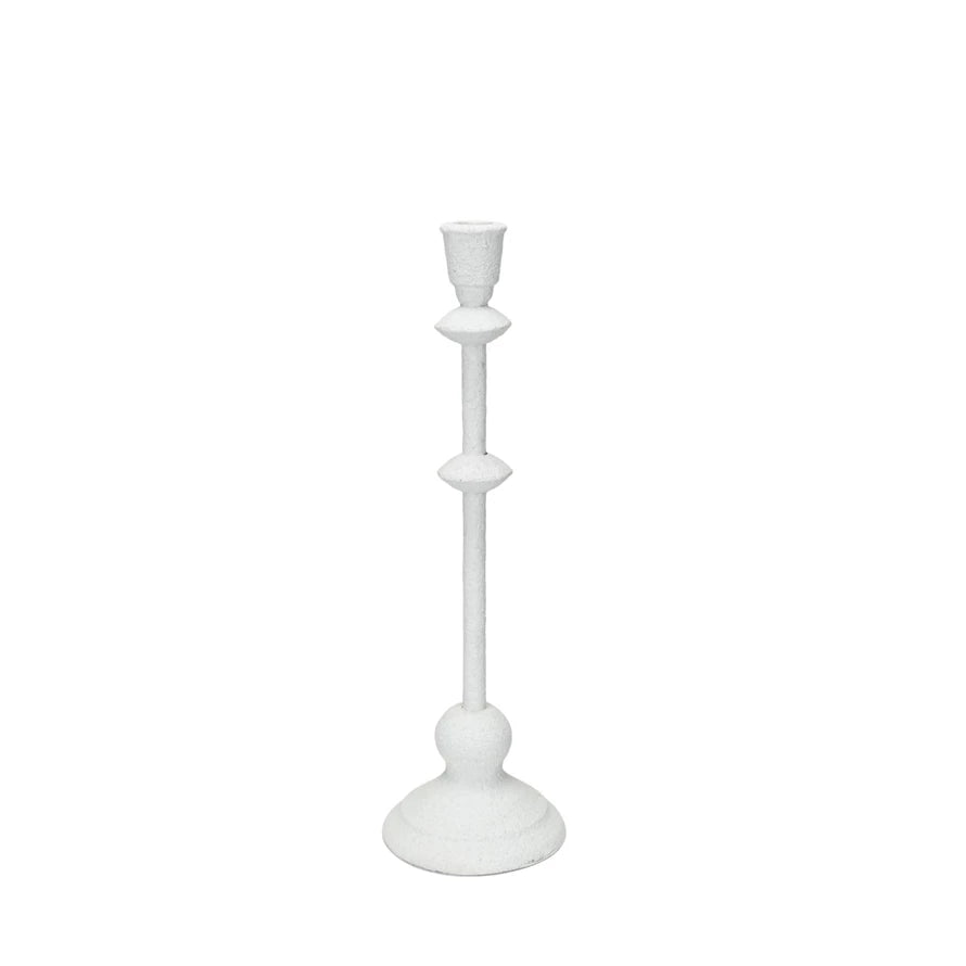 White Metal Taper Candle Holder, Sand Finish, Short