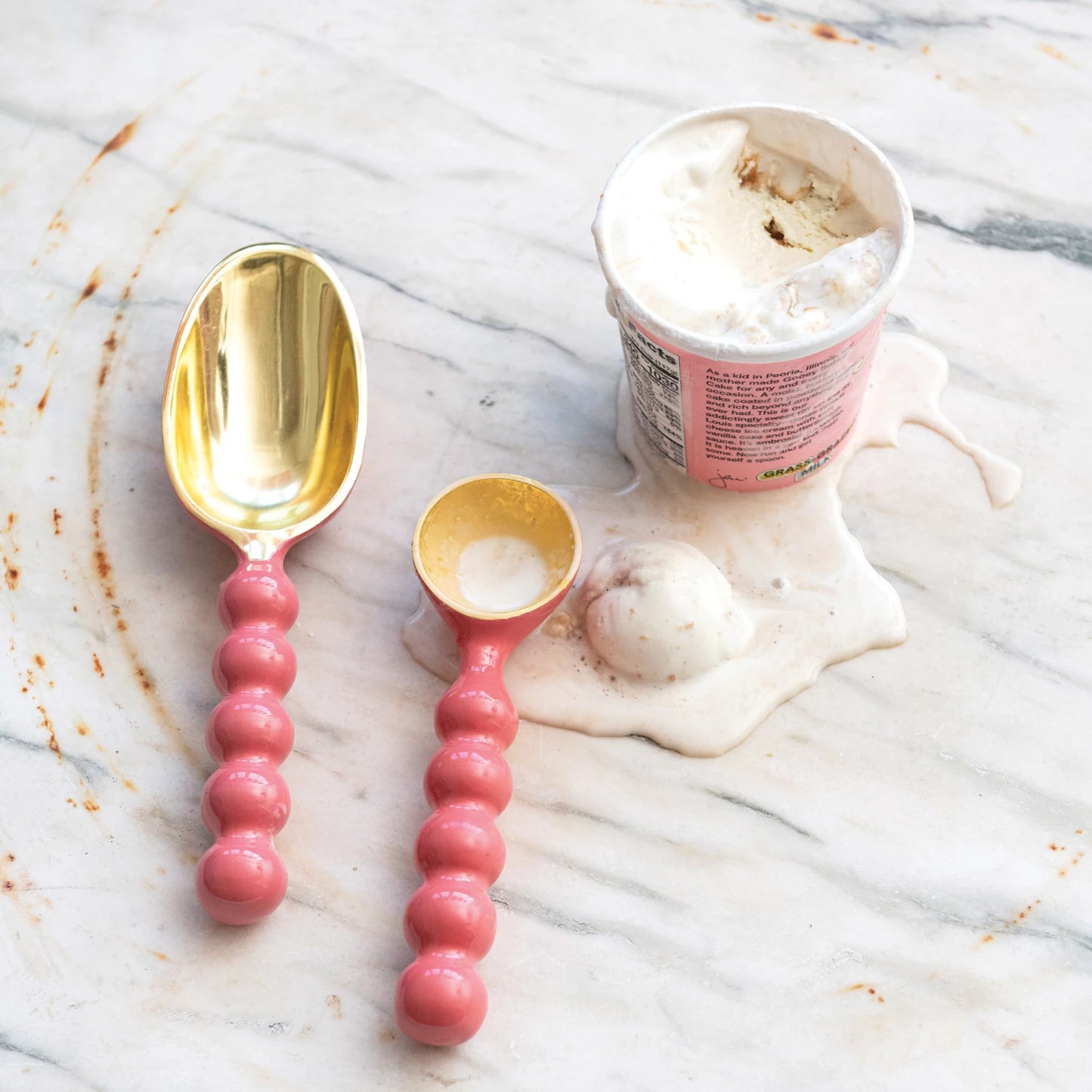 Pink and Gold Enameled Aluminum Scoop