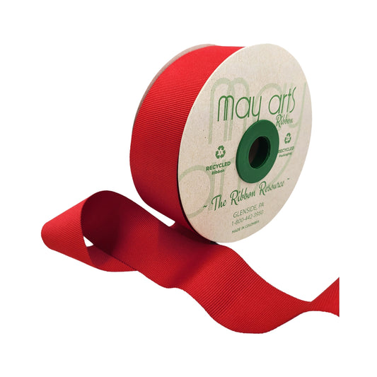 Eco-Friendly Recycled Grosgrain Ribbon with Woven Edge, Red, 1.5"