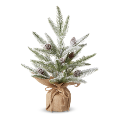 Snowy Tree with Pinecones in Burlap Bag -16"