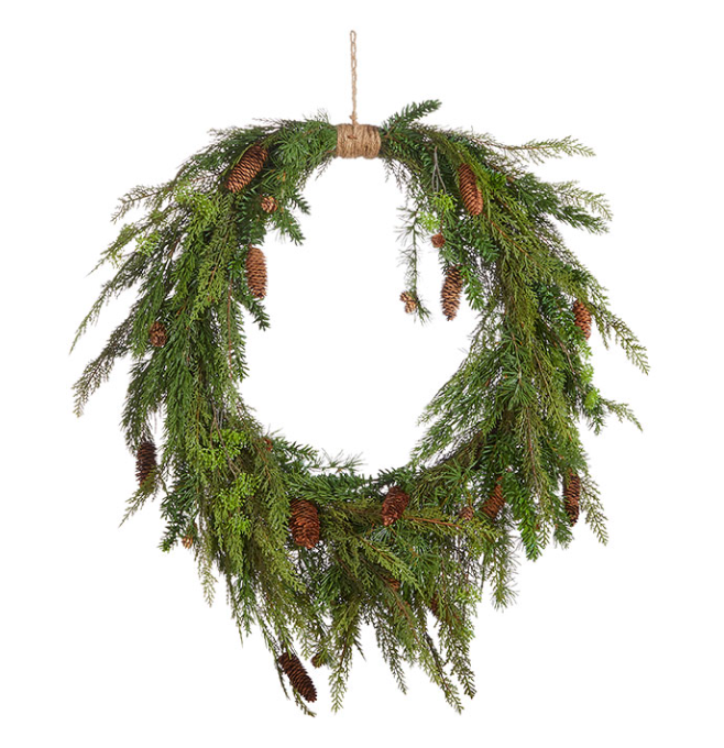 36" Oval Cedar and Pinecone Wreath Christmas Decor