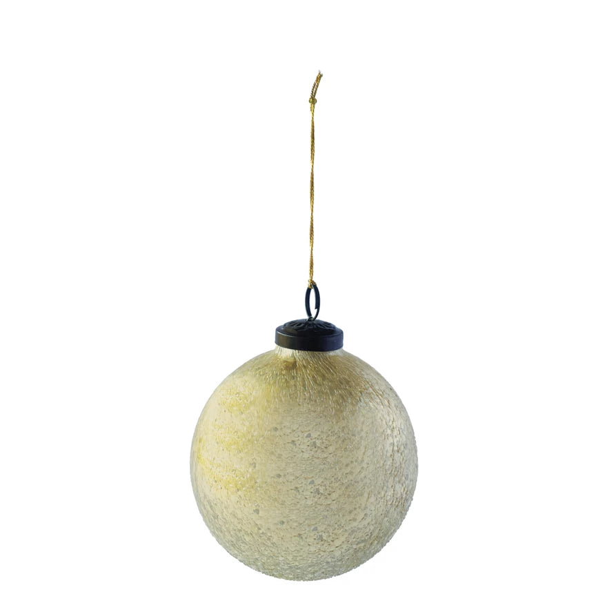 Recycled Glass Seeded Ball Ornament, Antique Gold Finish 5"