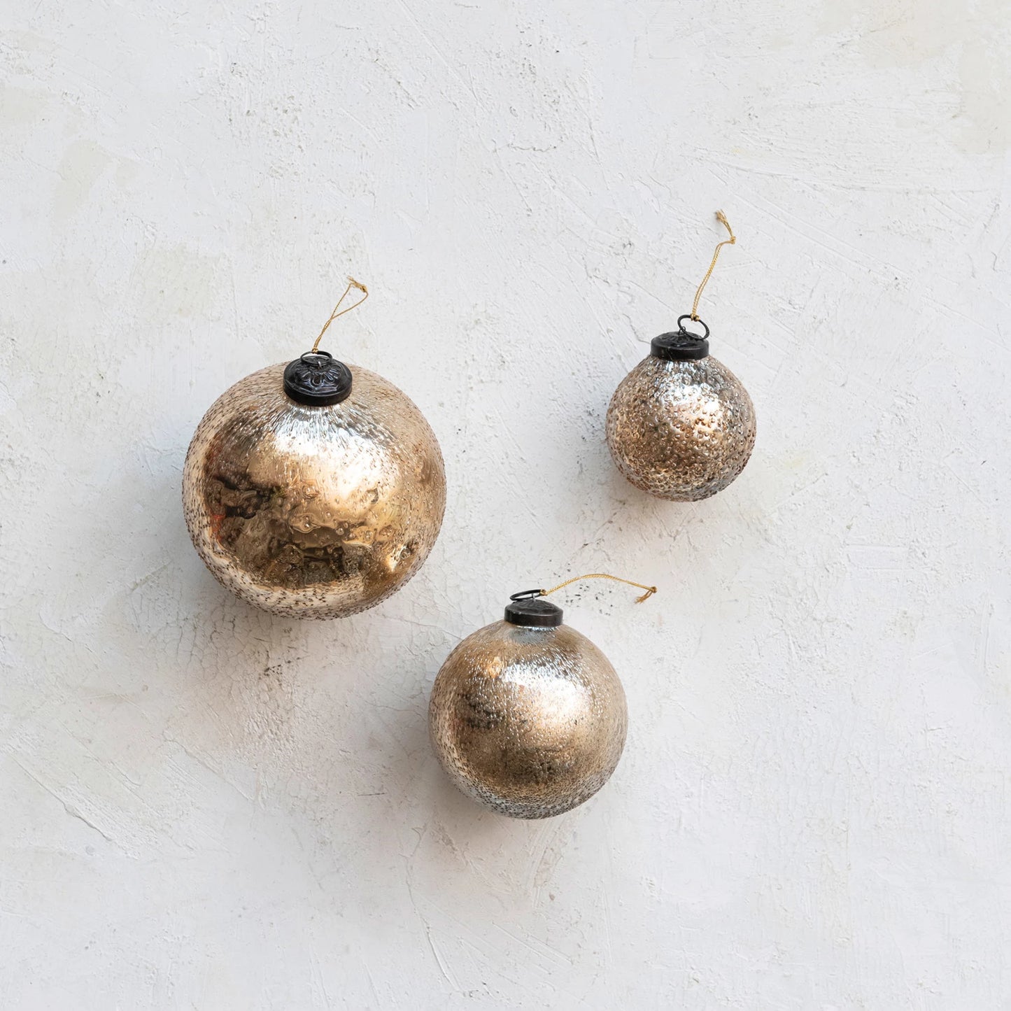 Recycled Glass Seeded Ball Ornament, Antique Gold Finish 5"