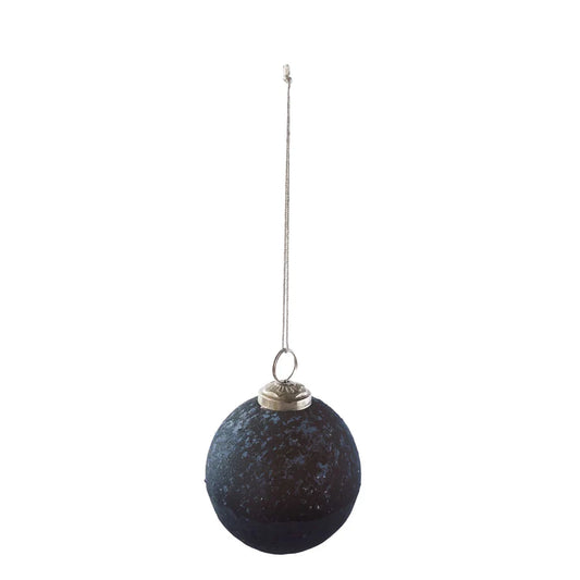 Two-Tone Recycled Glass Ball Christmas Ornament, Blue