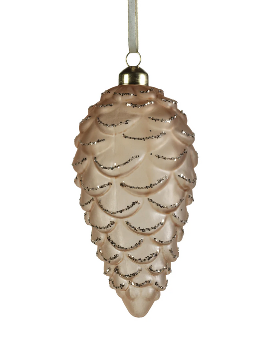 Frosted Glass Pine Cone with Glitter Trim Ornament - Gold