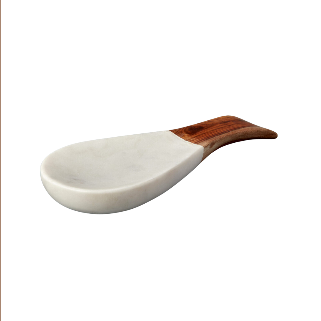 White Marble & Wood Spoon Rest